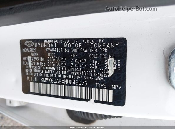 KM8K6CABXNU849976 2022 HYUNDAI KONA Белый Вид подкапотного пространства