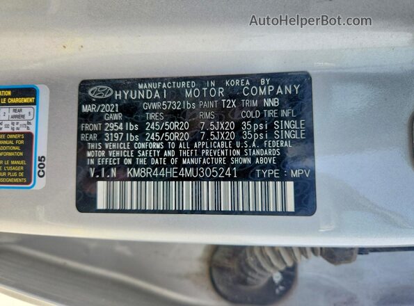 KM8R44HE4MU305241 2021 HYUNDAI PALISADE Silver Vista del compartimento del motor