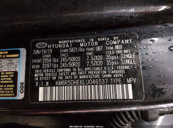 KM8R5DHE6LU046537 2020 HYUNDAI PALISADE Dark Blue Вид подкапотного пространства