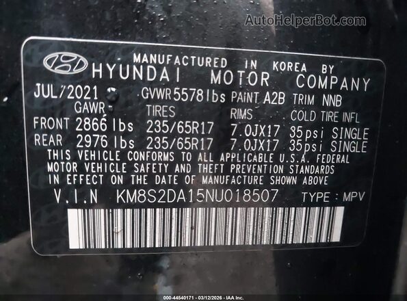 KM8S2DA15NU018507 2022 HYUNDAI SANTA FE HYBRID BLUE Black Вид підкапотного простору