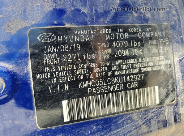 KMHC05LC8KU142927 2019 HYUNDAI IONIQ Синий Вид подкапотного пространства