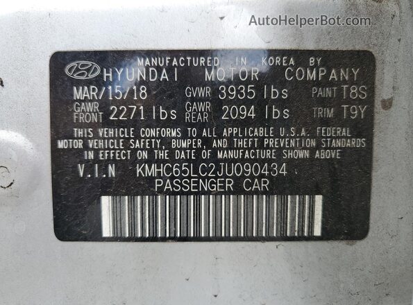 KMHC65LC2JU090434 2018 HYUNDAI IONIQ Silver Vista del compartimento del motor