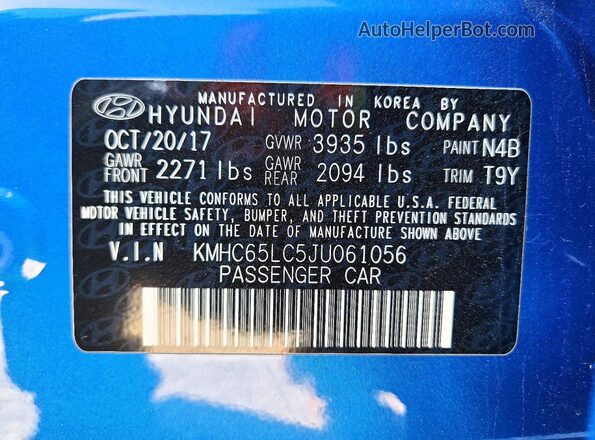 KMHC65LC5JU061056 2018 HYUNDAI IONIQ Blue Vista del compartimento del motor