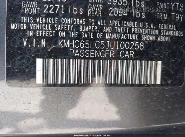 KMHC65LC5JU100258 2018 HYUNDAI IONIQ HYBRID Серый Вид подкапотного пространства