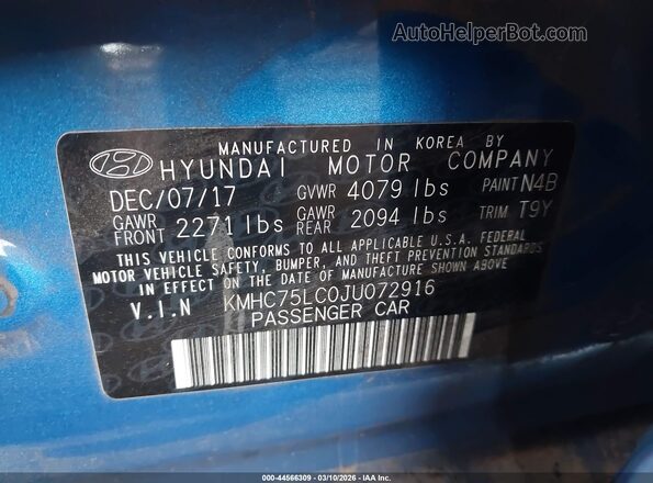 KMHC75LC0JU072916 2018 HYUNDAI IONIQ HYBRID Blue Widok komory silnika
