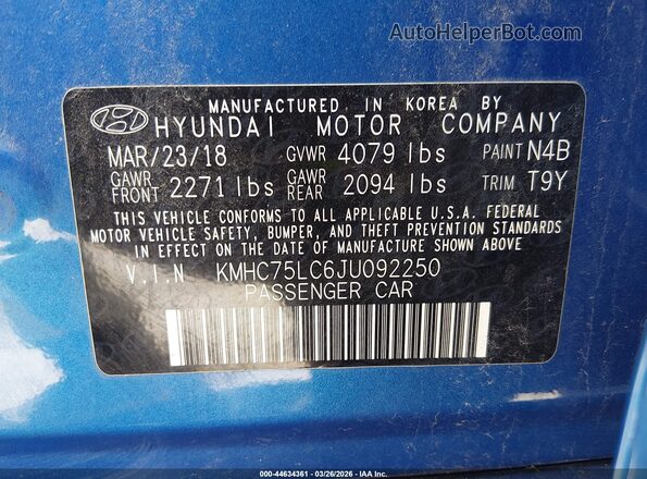 KMHC75LC6JU092250 2018 HYUNDAI IONIQ HYBRID Синий Вид подкапотного пространства