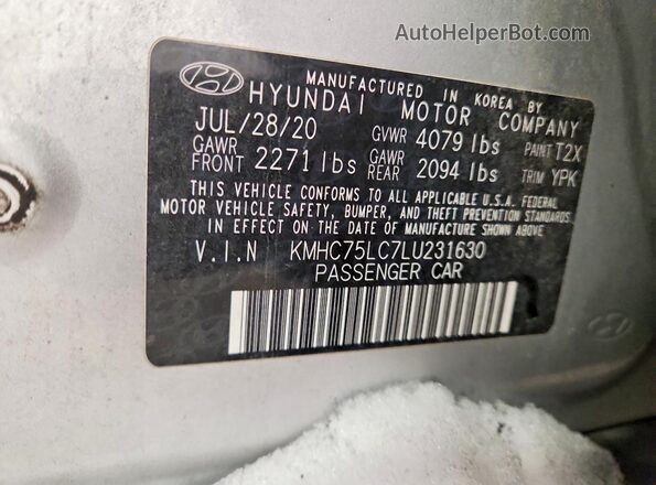 KMHC75LC7LU231630 2020 HYUNDAI IONIQ Silver Widok komory silnika