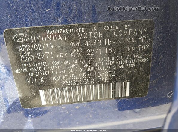 KMHC75LD5KU158832 2019 HYUNDAI IONIQ PLUG-IN HYBRID Синий Вид подкапотного пространства