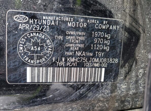 KMHC75LJ0MU081828 2021 HYUNDAI IONIQ Black Вид наклейки з VIN-кодом