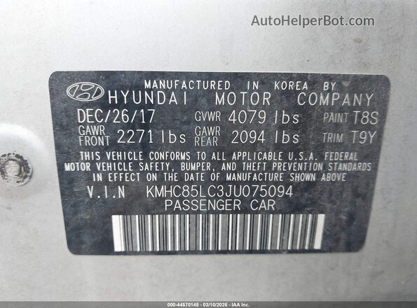 KMHC85LC3JU075094 2018 HYUNDAI IONIQ HYBRID Silver ძრავის განყოფილების ხედი