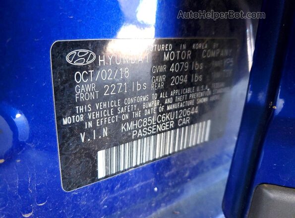 KMHC85LC6KU120644 2019 HYUNDAI IONIQ Синий Вид подкапотного пространства