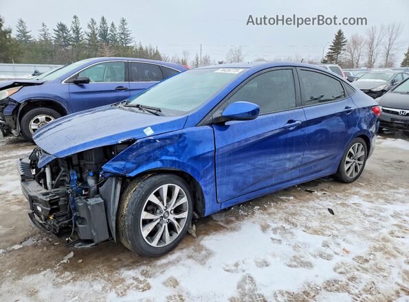KMHCT4AE4GU089947 2016 HYUNDAI ACCENT Blue წინა მარცხენა ხედი სამი მეოთხედიდან