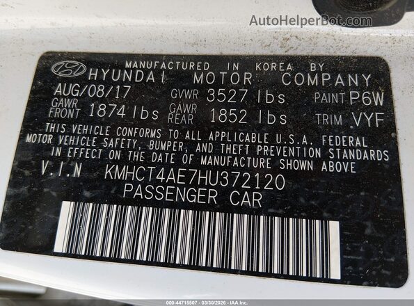 KMHCT4AE7HU372120 2017 HYUNDAI ACCENT Белый Вид подкапотного пространства