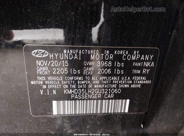 KMHD35LH2GU321060 2016 HYUNDAI ELANTRA GT Черный Вид подкапотного пространства