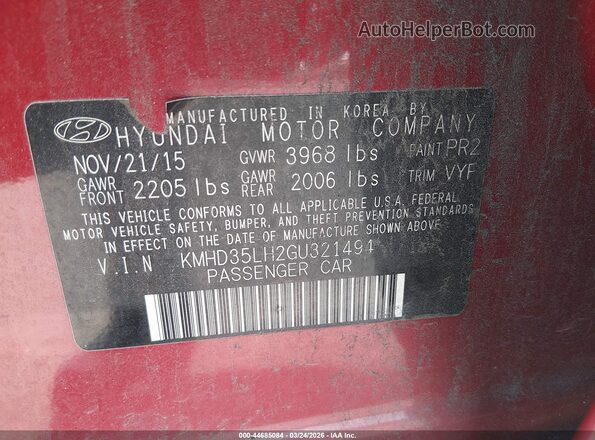 KMHD35LH2GU321494 2016 HYUNDAI ELANTRA GT Красный Вид подкапотного пространства
