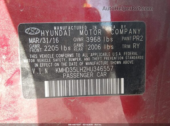 KMHD35LH2HU346557 2017 HYUNDAI ELANTRA GT Red Engine compartment view