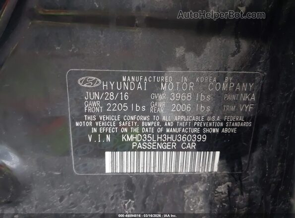 KMHD35LH3HU360399 2017 HYUNDAI ELANTRA GT Черный Вид подкапотного пространства