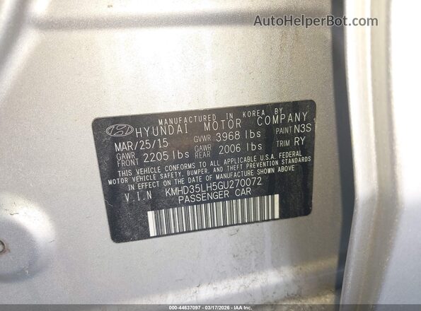 KMHD35LH5GU270072 2016 HYUNDAI ELANTRA GT Серебряный Вид подкапотного пространства