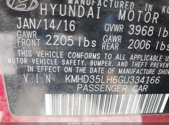 KMHD35LH6GU334166 2016 HYUNDAI ELANTRA GT Красный Вид подкапотного пространства