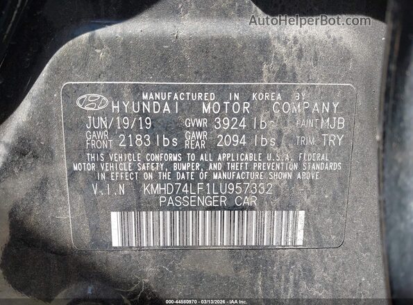KMHD74LF1LU957332 2020 HYUNDAI ELANTRA Черный Вид подкапотного пространства
