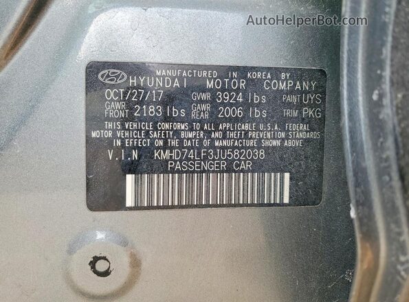 KMHD74LF3JU582038 2018 HYUNDAI ELANTRA Серый Вид подкапотного пространства