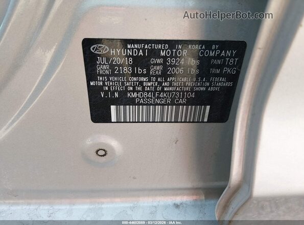 KMHD84LF4KU731104 2019 HYUNDAI ELANTRA Gray Вид підкапотного простору