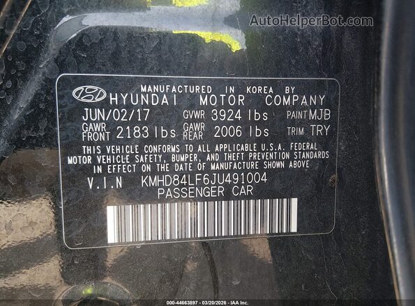 KMHD84LF6JU491004 2018 HYUNDAI ELANTRA Black Widok komory silnika
