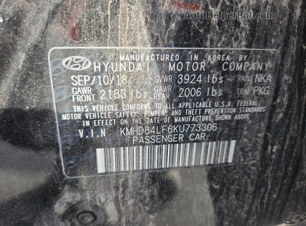 KMHD84LF6KU773306 2019 HYUNDAI ELANTRA Black VIN კოდის სტიკერის ხედი