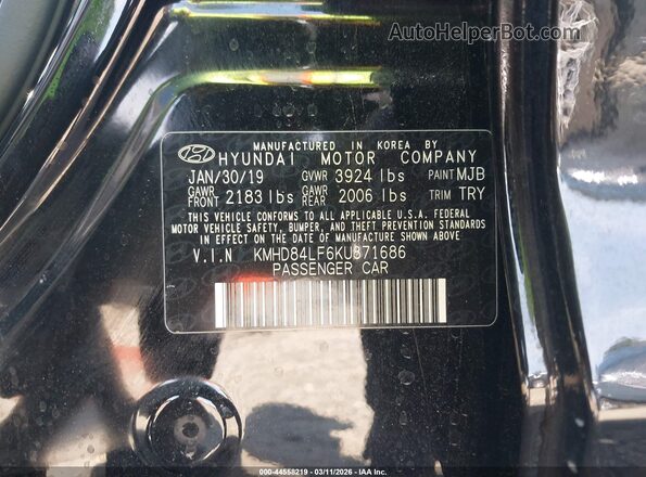 KMHD84LF6KU871686 2019 HYUNDAI ELANTRA Black Widok komory silnika