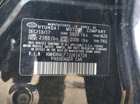 KMHD84LF7JU614728 2018 HYUNDAI ELANTRA Черный Вид подкапотного пространства