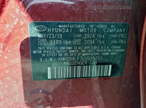 KMHD84LF7LU939253 2020 HYUNDAI ELANTRA Red Widok komory silnika