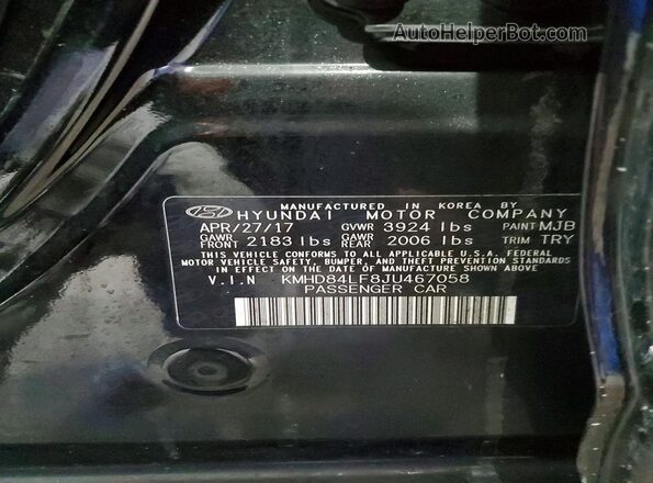 KMHD84LF8JU467058 2018 HYUNDAI ELANTRA Black Widok komory silnika