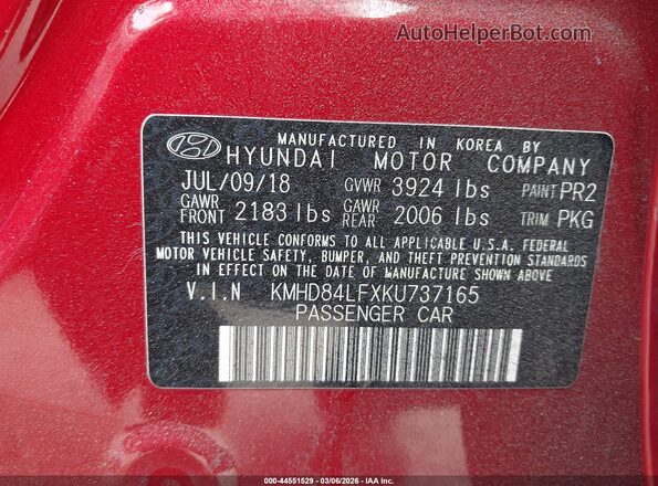 KMHD84LFXKU737165 2019 HYUNDAI ELANTRA Red Vista del compartimento del motor