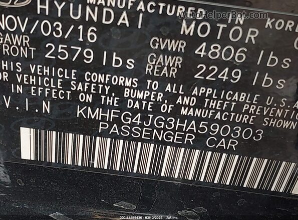 KMHFG4JG3HA590303 2017 HYUNDAI AZERA Черный Вид подкапотного пространства