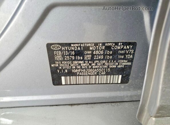 KMHFH4JG6GA550115 2016 HYUNDAI AZERA Silver Widok komory silnika