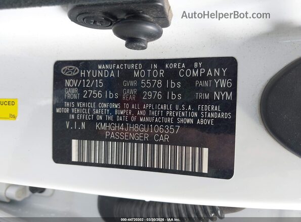 KMHGH4JH8GU106357 2016 HYUNDAI EQUUS Белый Вид подкапотного пространства