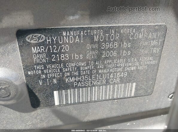 KMHH35LE1LU141649 2020 HYUNDAI ELANTRA GT Серебряный Вид подкапотного пространства