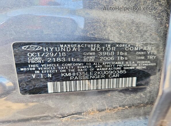 KMHH35LE2KU090385 2019 HYUNDAI ELANTRA Gray Շարժիչի բաժամունքի տեսք