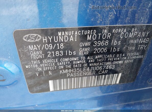 KMHH35LE4JU067463 2018 HYUNDAI ELANTRA GT Синий Вид подкапотного пространства