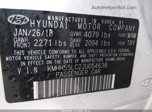 KMHH55LC2JU054638 2018 HYUNDAI ELANTRA GT Белый Вид подкапотного пространства