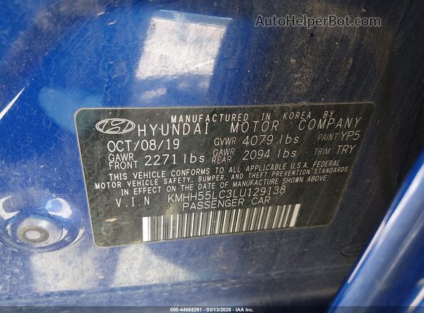KMHH55LC3LU129138 2020 HYUNDAI ELANTRA GT Blue Շարժիչի բաժամունքի տեսք