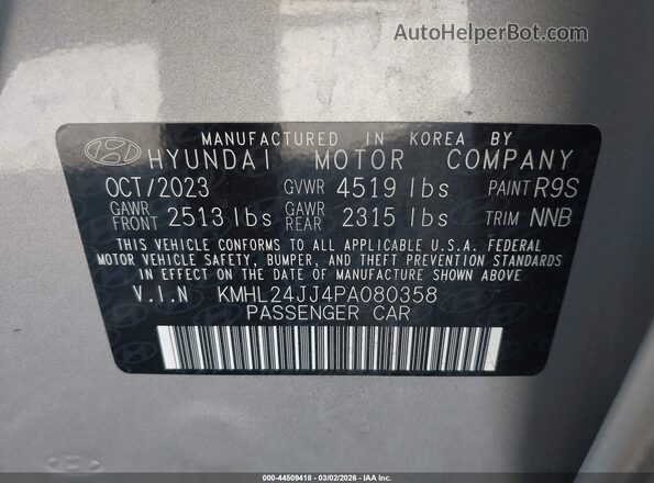 KMHL24JJ4PA080358 2023 HYUNDAI SONATA HYBRID Silver Widok komory silnika