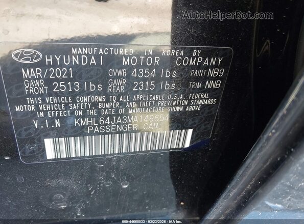KMHL64JA3MA149654 2021 HYUNDAI SONATA Черный Вид подкапотного пространства