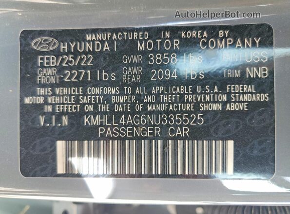 KMHLL4AG6NU335525 2022 HYUNDAI ELANTRA Серый Вид подкапотного пространства