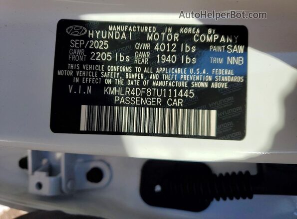 KMHLR4DF8TU111445 2026 HYUNDAI ELANTRA White VIN sticker view