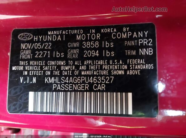 KMHLS4AG6PU463527 2023 HYUNDAI ELANTRA Красный Вид подкапотного пространства