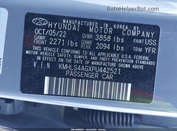 KMHLS4AGXPU442521 2023 HYUNDAI ELANTRA Gray Vista del compartimento del motor
