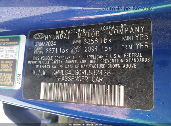 KMHLS4DG0RU832428 2024 HYUNDAI ELANTRA Синий Вид подкапотного пространства