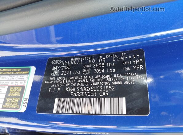 KMHLS4DGXSU031852 2025 HYUNDAI ELANTRA Blue Widok komory silnika