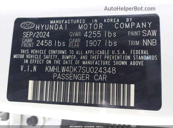 KMHLW4DK7SU024348 2025 HYUNDAI ELANTRA N Белый Вид подкапотного пространства
